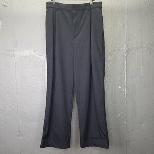 Zara Trousers Women M High Waisted Pleated Straight Leg Pants Turned Cuffs Black